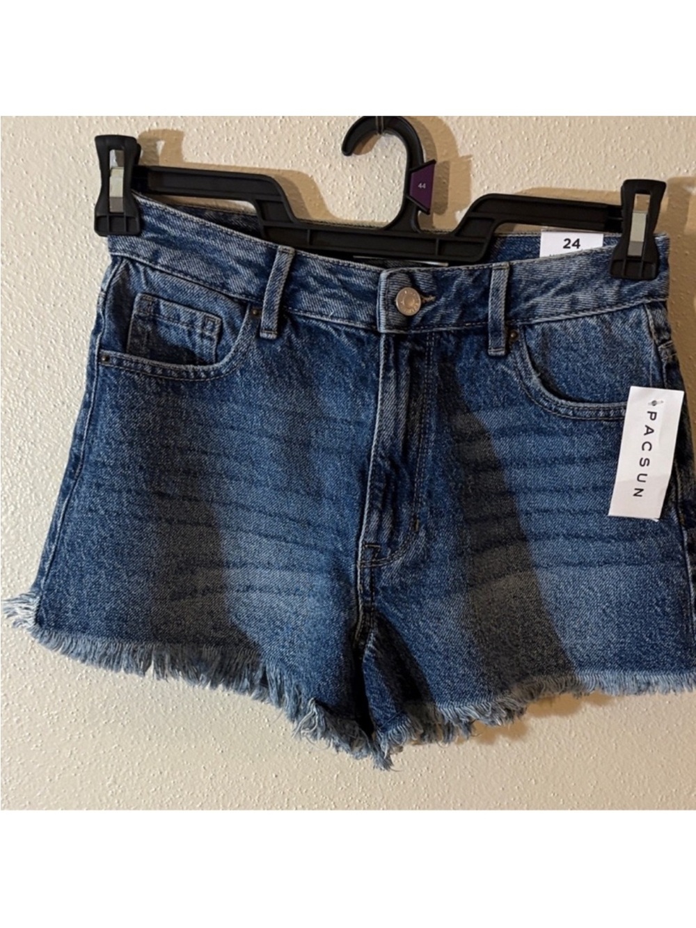 PacSun Women's Dark Blue High-Rise Frayed Hem Denim Shorts